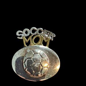 Best‎ Brooch Soccer Mom Gold Silver Tone Pin Soccer Ball Vintage